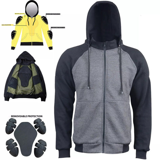 Men Zip Up Kevlar Riding Hoodie With CE Certified Protection