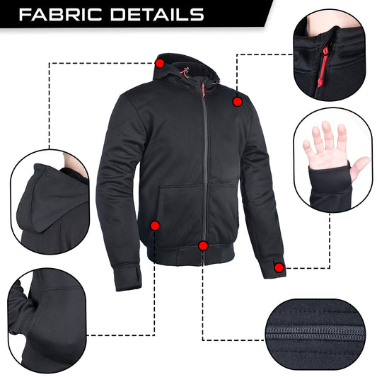 CE Certified Protectors Hoodies Motorcycle Riding Aramid Lined Hoodie