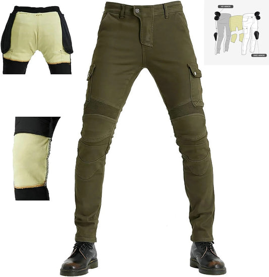 Men's Motorcycle Aramid Pants with CE Armor Aramid Lined Protective Riding Jeans
