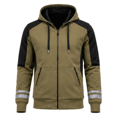 Kevlarix khaki and black protective motorcycle hoodie front view with reflective sleeve detailing