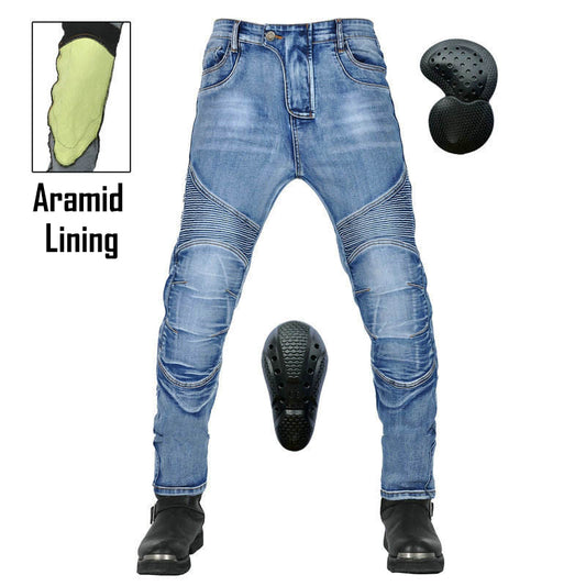 Aramid Lined Motorcycle Jeans with CE Armor Biker Riding Pants