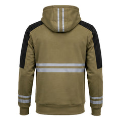 Kevlarix khaki and black motorcycle riding hoodie back view with reflective rear detailing