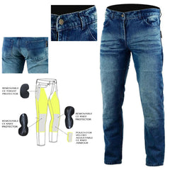 Men's Aramid Motorcycle Riding Jeans with CE Armor Protection