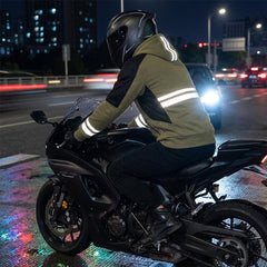 Rider wearing a Kevlarix aramid motorcycle hoodie on a motorcycle outdoors