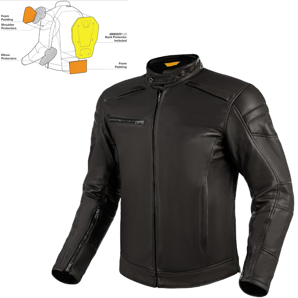 Motorbike Leather Jacket CE Certified Protectors Elbow Shoulder & Back Biker Jackets