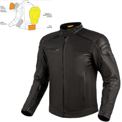Motorbike Leather Jacket CE Certified Protectors Elbow Shoulder & Back Biker Jackets
