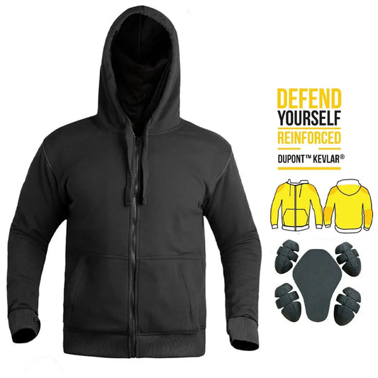 Men's CE Armored Motorbike Zip Up Hoodie with Kevlar Fiber Protection