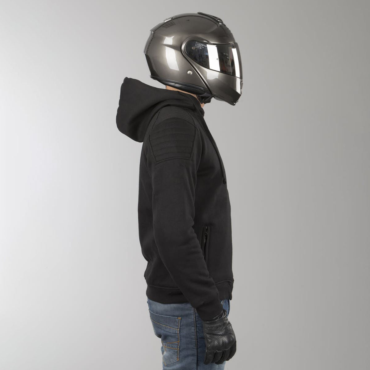 Armoured motorbike hoodie with elbow and shoulder protection