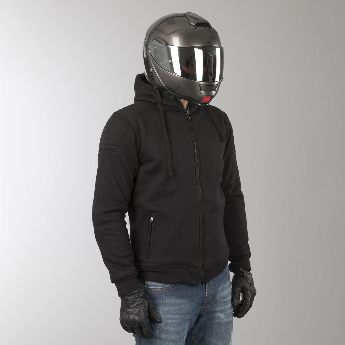 Biker hoodie with full zip and reinforced aramid lining