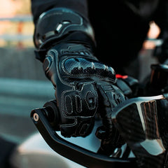 Durable Kevlar motorbike gloves paired with motorbike leather jacket