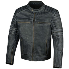 Distressed Cowhide Jacket Leather Biker CE Armor Retro Moto Style with Zippered Pockets