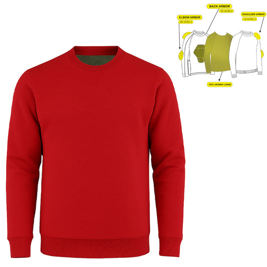 Red motorcycle armored sweatshirt with aramid lining and CE armor protection