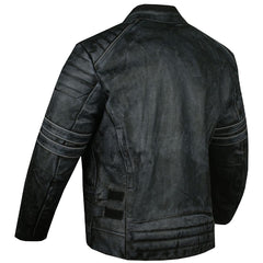 Distressed Cowhide Jacket Leather Biker CE Armor Retro Moto Style with Zippered Pockets