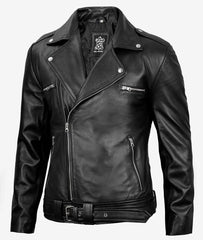 Men's Black Leather Moto Jacket Classic Bold Belted Leather Jackets