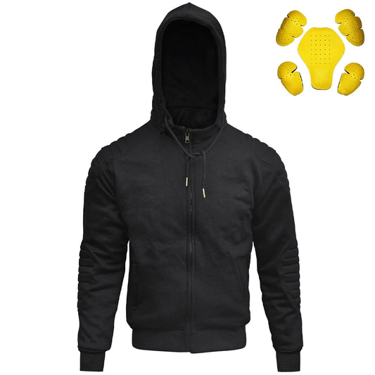 Motorcycle Hoodie Black Reinforced with Aramid Fiber Protectors Hoodies