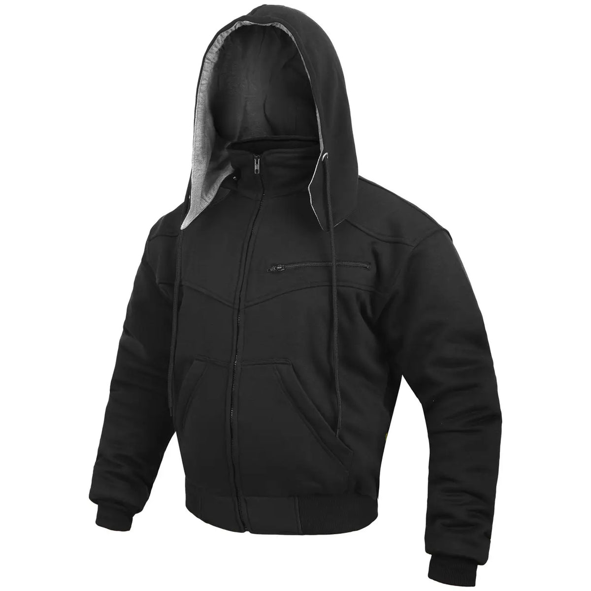 Black Motorcycle Hoodie with Removable Armor & Kevlar Lining for Men