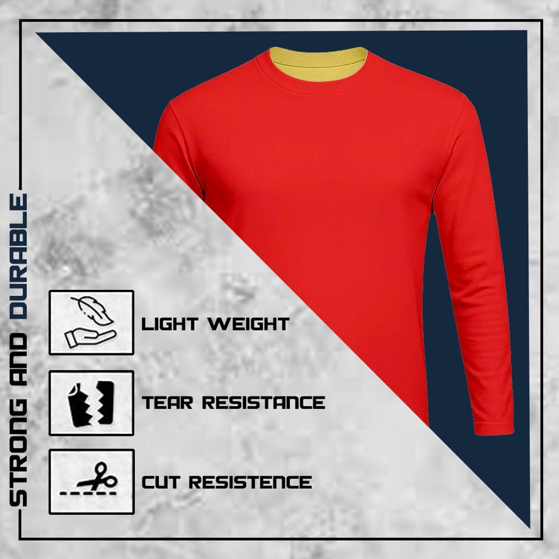Soft cotton jersey outer layer of Kevlar motorcycle shirt providing breathability and comfort