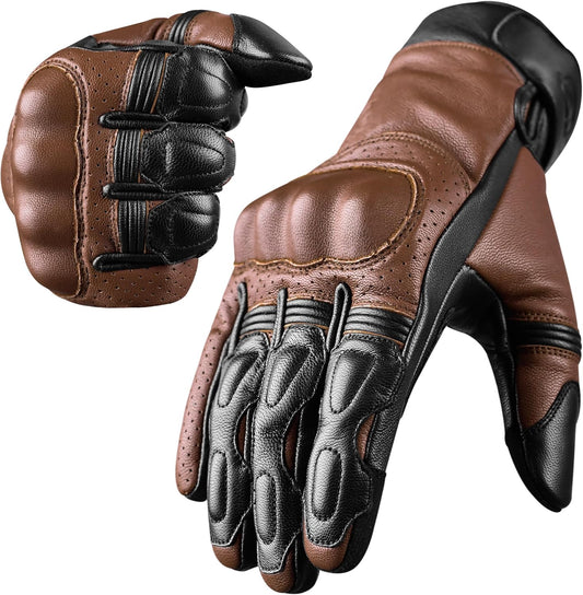 Motorbike Gloves Premium Leather Perforated Motorcycle Gloves with Knuckle Protection