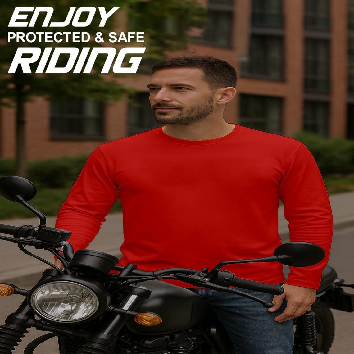 Kevlar motorcycle shirt with cotton jersey fabric on motorcycle for casual yet protective riding