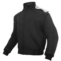 Black Motorcycle Hoodie with Removable Armor & Kevlar Lining for Men