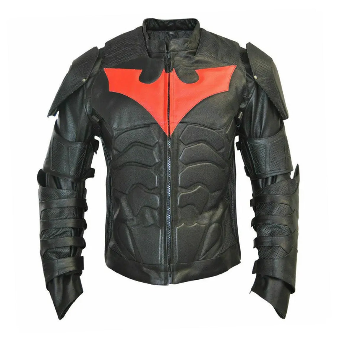 Superhero leather jacket in black real leather with armored motorcycle design