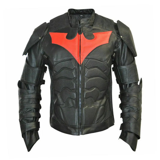 Superhero leather jacket in black real leather with armored motorcycle design