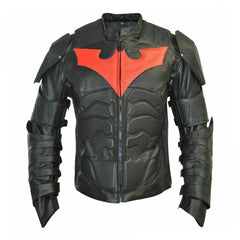 Superhero leather jacket in black real leather with armored motorcycle design