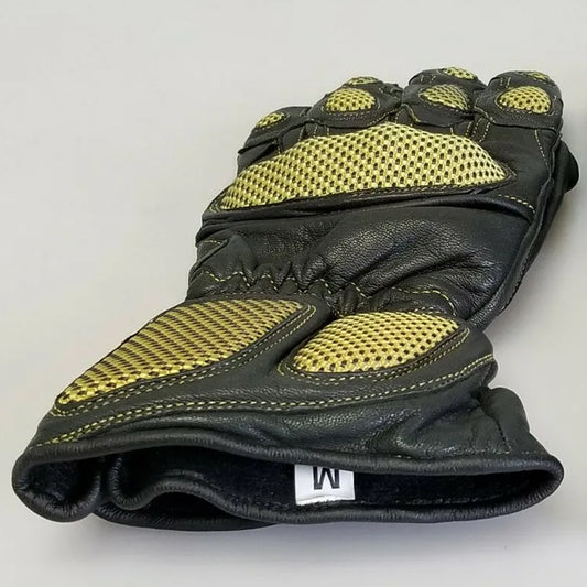Rider wearing motorcycle gloves with Kevlar and motorbike leather jacket