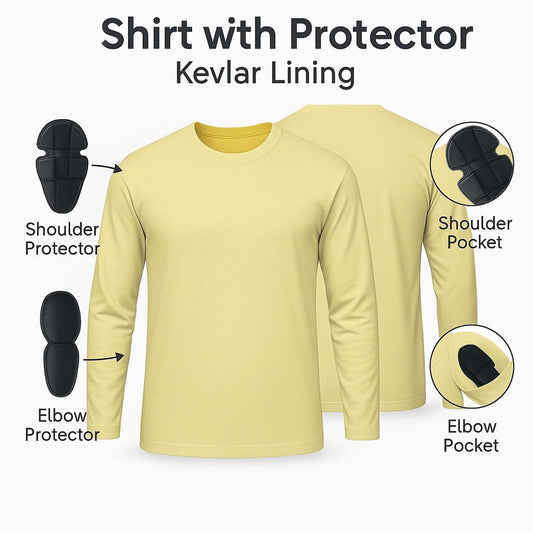 Motorcycle protective shirt with cotton jersey outer and Aramid lining