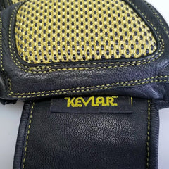 Kevlar reinforced knuckle protection on retro leather gloves for motorbike riders