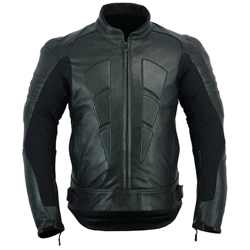 Men's leather armored motorcycle jacket with CE protection