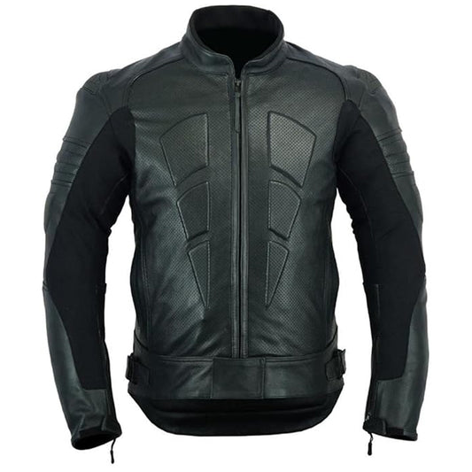 Men's leather armored motorcycle jacket with CE protection