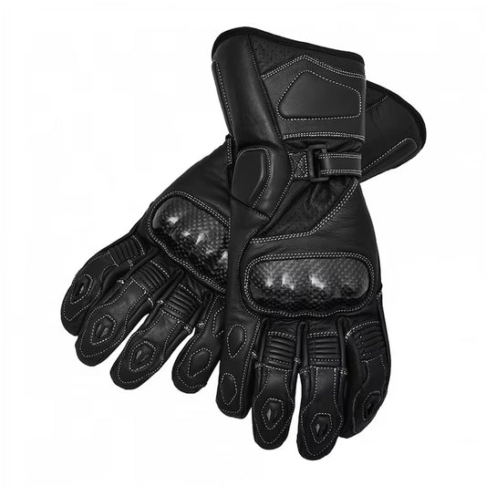 Black leather motorbike gloves with aniline leather and hard knuckle protection