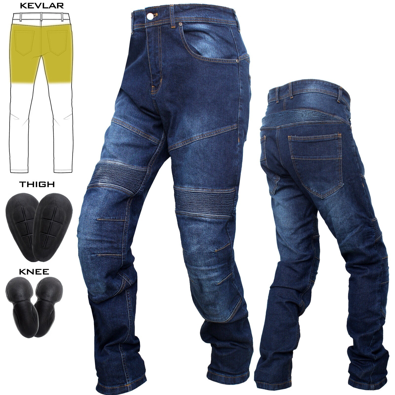 Men's Motorcycle Kevlar Jeans Front View with CE Armor