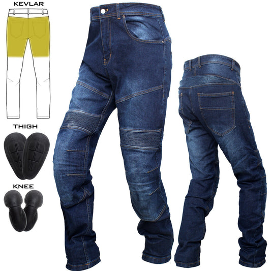Men's Motorcycle Kevlar Jeans Front View with CE Armor