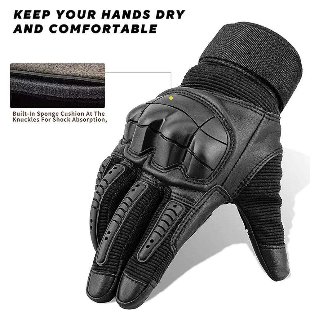 race-ready leather motorbike gloves showing reinforced wrist strap and thermal lining