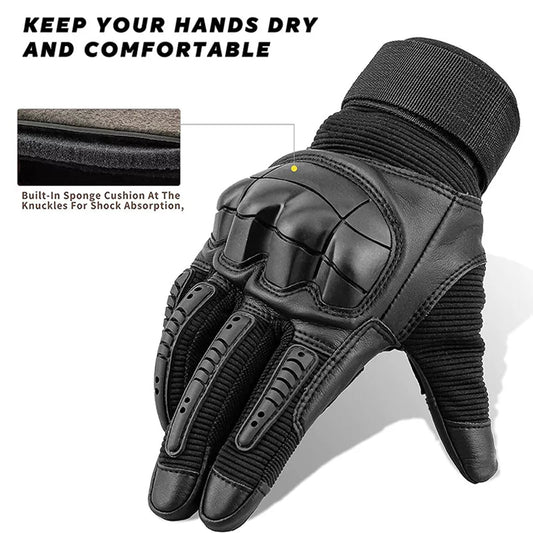 race-ready leather motorbike gloves showing reinforced wrist strap and thermal lining