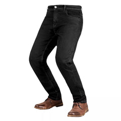 Black biker jeans with aramid protection panels
