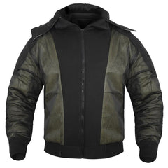 Black Motorcycle Hoodie with Removable Armor & Kevlar Lining for Men