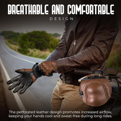 Motorbike Gloves Premium Leather Perforated Motorcycle Gloves with Knuckle Protection