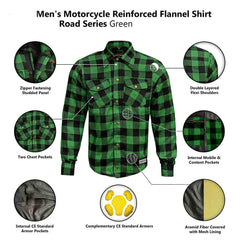 Motorcycle DuPont® Kevlar Flannel Shirt With CE Protectors Flannel Shirts