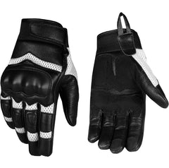 leather and mesh materials on motorcycle touchscreen gloves for men