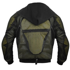 Black Motorcycle Hoodie with Removable Armor & Kevlar Lining for Men