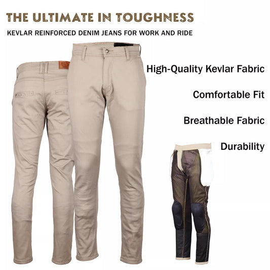 men’s kevlar reinforced motorcycle riding pants beige