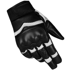 Motorcycle touchscreen gloves worn with motorbike leather jacket for complete riding gear