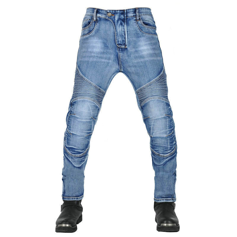 motorcycle riding jeans side view showing reinforced knee area
