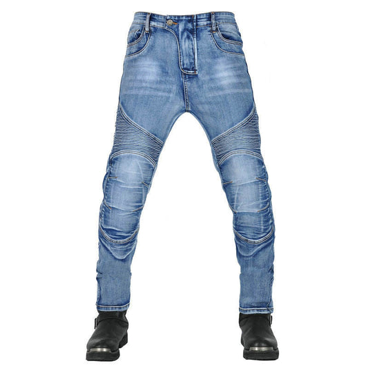 motorcycle riding jeans side view showing reinforced knee area