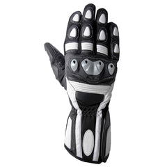 Motorcyclist wearing personalized leather gloves with touchscreen features for added convenience