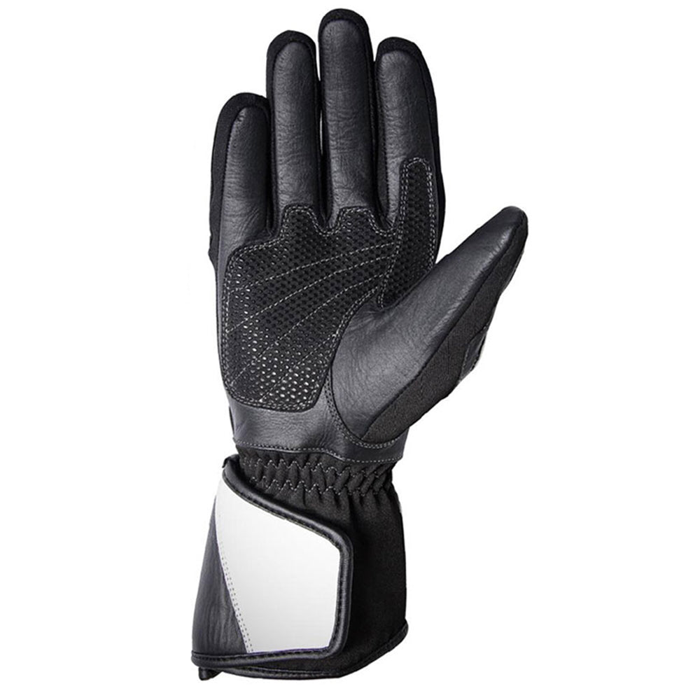Custom leather motorcycle gloves with personalized stitching and touchscreen fingertips