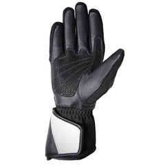 Custom leather motorcycle gloves with personalized stitching and touchscreen fingertips